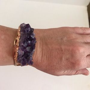 Amethyst crystal bracelet, chunky amethyst in gold plated brass, adjustable